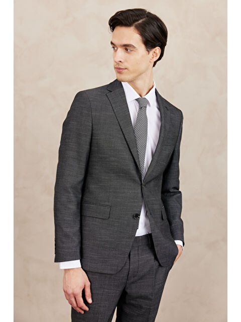 Altınyıldız Classics Erkek Siyah-Beyaz Slim Fit Dar Kesim Mono Yaka Desenli Takım Elbise