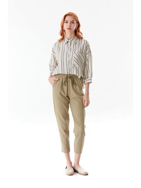 Fullamoda Paçası Püsküllü Beli Lastikli Keten Pantolon - S000142011-18547