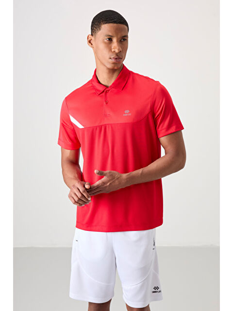 Tommylife Kırmızı Polyester Nefes Alan Dokulu İnce Esnek Standart Fit Polo Yaka Erkek Performans Tişört - 88 - S000193832-20045