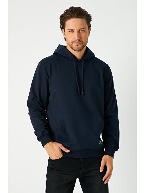 Mmetalic Lacivert  Kapüşonlu Kanguru Cepli Erkek Büyük Beden Hoodie - S000232152-21164
