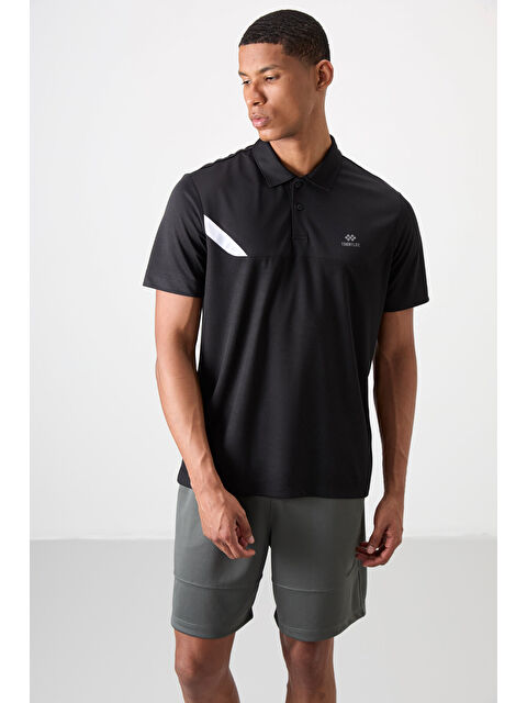 Tommylife Siyah Polyester Nefes Alan Dokulu İnce Esnek Standart Fit Polo Yaka Erkek Performans Tişört - 88402 - S000193832-19351
