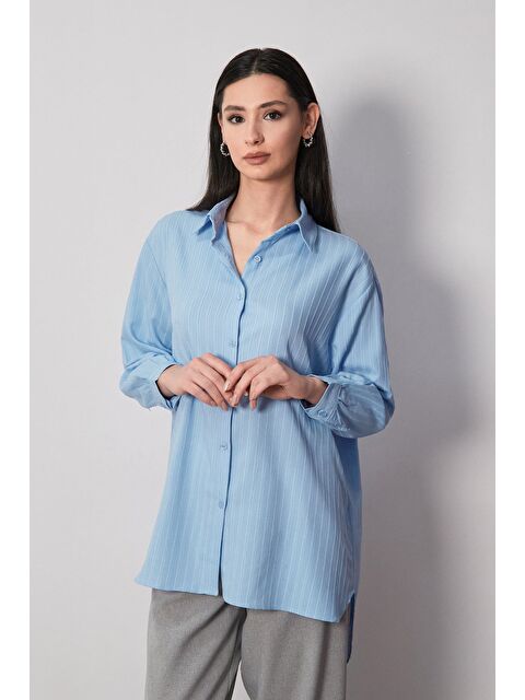 Fullamoda Çizgili Arkası Uzun Salaş Gömlek - S000345600-17234