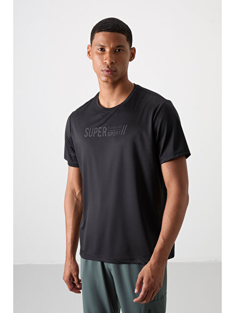 Tommylife Siyah Polyester Nefes Alan Dokulu İnce Esnek Standart Fit Erkek Performans Tişört - 88385 - S000193830-19351