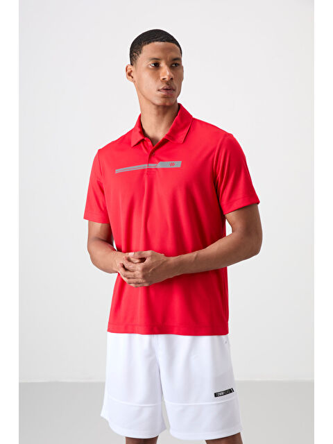 Tommylife Kırmızı Polyester Nefes Alan Dokulu İnce Esnek Standart Fit Polo Yaka Erkek Performans Tişört - 88 - S000193962-20045