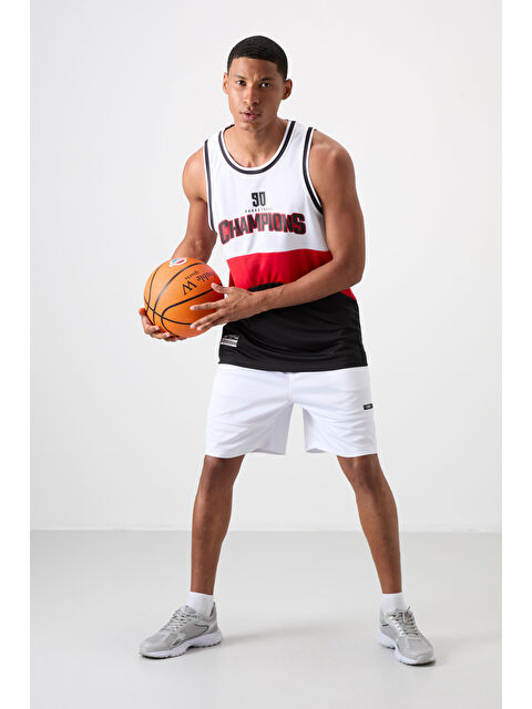 Air Jones Siyah Polyester Nefes Alan Dokulu İnce Esnek Standart Fit Erkek Basketbol Kolsuz Tişört - 88395 - S000231639-19351