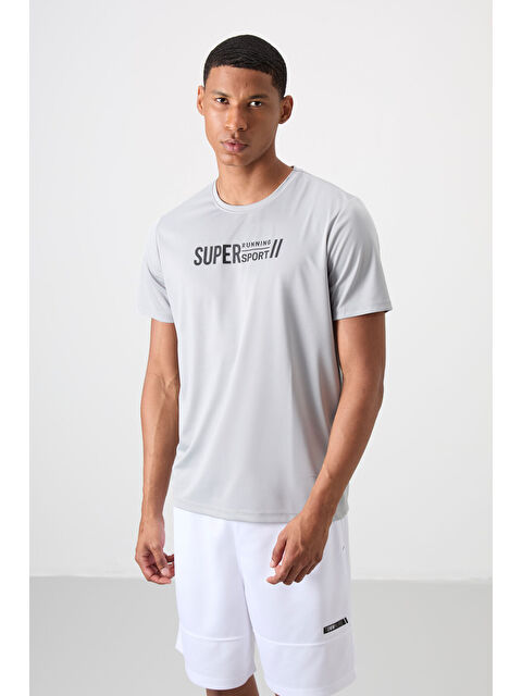 Tommylife Gri Polyester Nefes Alan Dokulu İnce Esnek Standart Fit Erkek Performans Tişört - 88385 - S000193830-20600