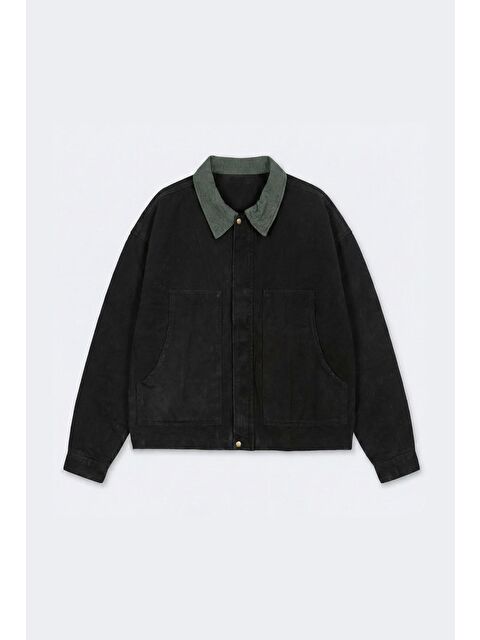 Abluka Online Erkek Ekose Detaylı Yıkamalı Relax Fit Ceket Siyah - S000481753-19351