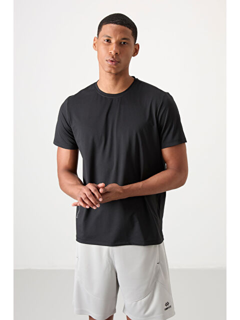 Tommylife Siyah Polyester Nefes Alan Dokulu İnce Esnek Standart Fit Erkek Performans Tişört - 88388 - S000193893-19351