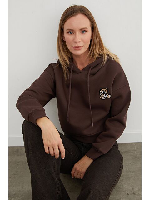 Fullamoda 3 İplik Ayıcık Nakışlı Kapüşonlu Sweatshirt - S000440868-29704