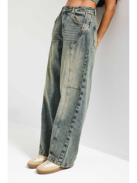 It's Basic Kadın T.Kot Rengi 4w5-85 Barrel Fit Cep Detaylı %100 Pamuk Tasarım Denim Jean - S000470803-17234