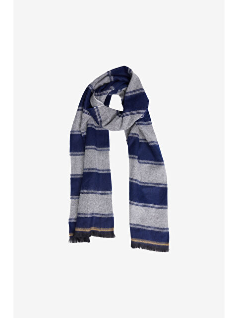 AC&Co / Altınyıldız Classics Erkek Lacivert-Gri Sıcak Tutan Desenli Triko Atkı