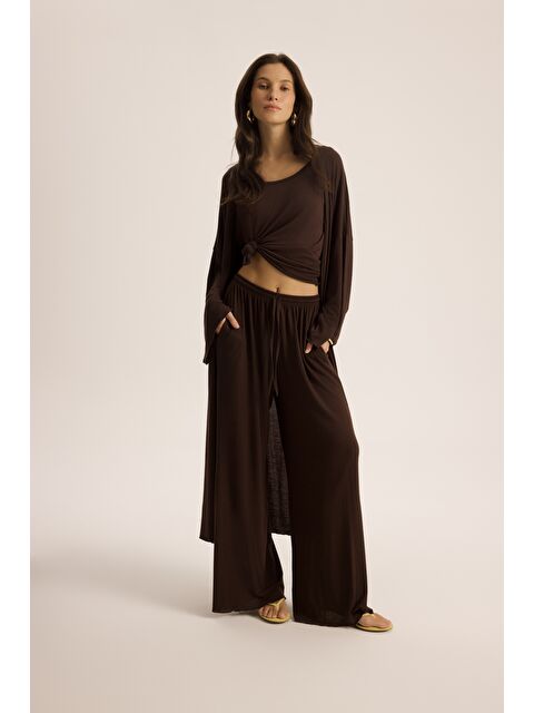 Mai Collection Raina Kahve Kimono Basic Üçlü Takım