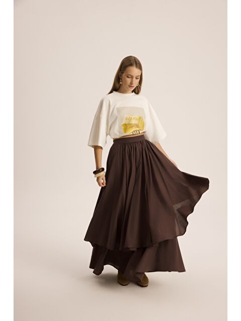 Mai Collection Kevin Çift Kat Kahve Uzun Etek - S000513361-19413