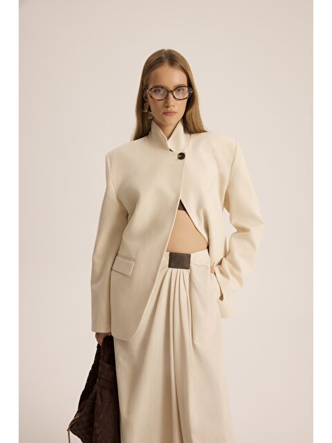 Mai Collection Lagoon Dik Yaka Bej Blazer