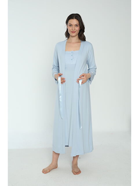 MİSS DÜNYA LİSSA Bebe Mavisi Hamile Ve Lohusa Sabahlık Gecelik Takımı - S000360126-3642