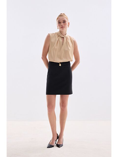 SATEEN Bel Aksesuarlı Mini Etek - Siyah - S000497787-19351