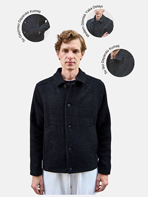 Danger Erkek Tasarım Kumaş Teknik Mont Ceket Siyah - S000440225-19351