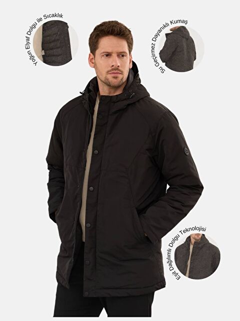 Danger Erkek Kapüşonlu Su Geçirmez Mont Kaban Siyah - S000261819-19351