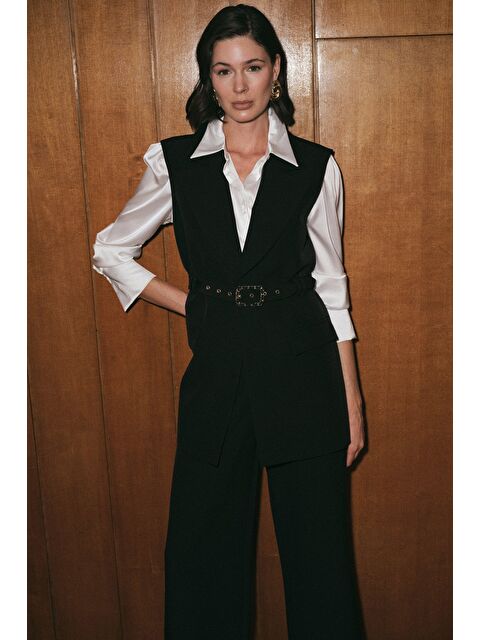 SATEEN Kemer Detaylı Yelek - Siyah - S000497846-19351