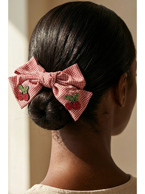 Katia And Bony Kiraz Aksesuarlı Pötikareli Fiyonk Otomat Toka Kırmızı