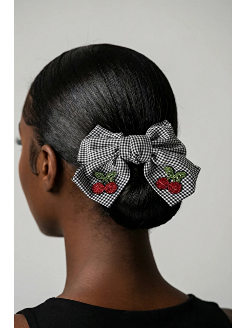 Katia And Bony Kiraz Aksesuarlı Pötikareli Fiyonk Otomat Toka Siyah