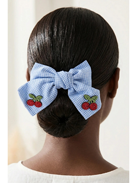 Katia And Bony Kiraz Aksesuarlı Pötikareli Fiyonk Otomat Toka Mavi