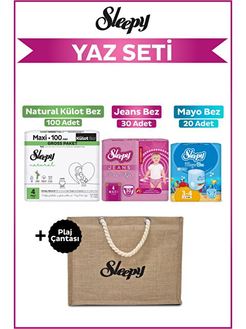 Sleepy 4 Numara Maxi Natural Gross 100+Mayo Bez 20+Pink Jeans Külot Bez 30+Plaj Çantası - S000418026-10231