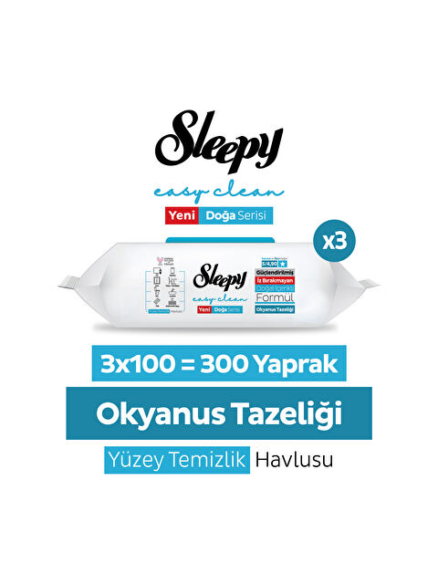 Sleepy Ocean Yüzey Temizlik Havlusu Mendili Okyanus Tazeliği 3x100 (300 Yaprak) - S000401368-10231