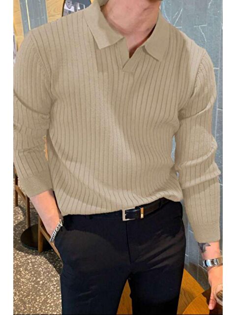 Tarz Cool Erkek Polo Yaka Fitilli Triko Kazak - S000141623-19928