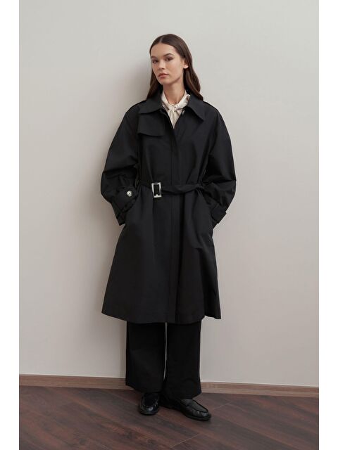ALLDAY Siyah-Kemerli Cepli Rüzgarlıklı Trençkot - S000361807-19351