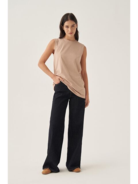 ALLDAY Bej Bisiklet Yaka Kolsuz Pamuklu Tişört - S000308011-19928