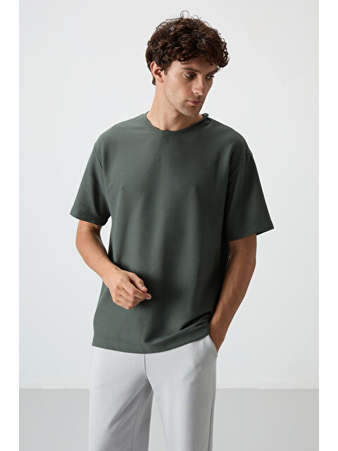 Air Jones Haki Waffle İnterlok Yüzeyi Dokulu  Fit Basic Erkek Tişört - S000160686-18547