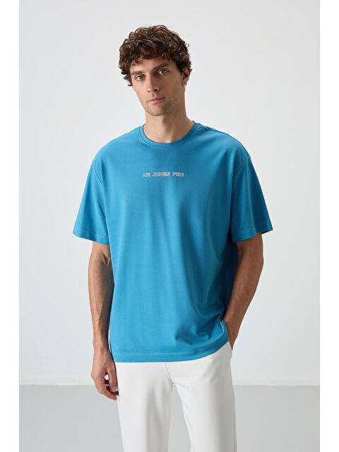 Air Jones Petrol Mavi Pamuklu Kalın Yüzeyi Dokulu  Fit  Baskılı Erkek Tişört - 88364 - S000160675-20019