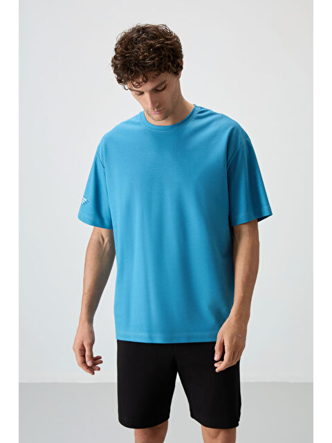 Air Jones Petrol Mavi Pamuklu Kalın Yüzeyi Dokulu  Fit  Baskılı Erkek Tişört - 88369 - S000160673-20019