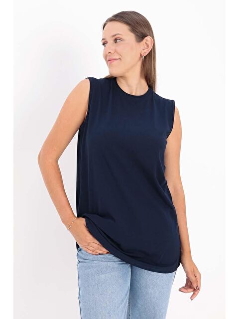 ALLDAY Lacivert Pamuklu Basic Kolsuz Tişört Tunik - S000042453-21164