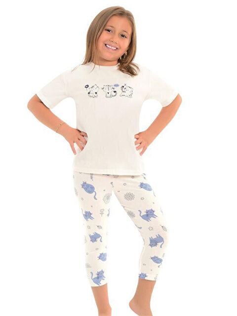 Little Frog Kids Pamuklu Kısa Kollu Desenli Taytlı Kız Çocuk Pijama Takım - S000074076-37263