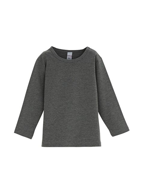 Lovetti Gri 5 Kız Bebek Düz Basıc Patlı Uzun Kol Tişört - S000053859-29351