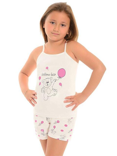 Little Frog Kids Pamuklu İnce Askılı Desenli Şortlu Kız Çocuk Pijama Takım - S000074067-19965