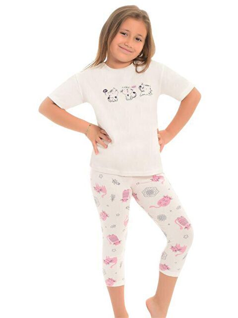 Little Frog Kids Pamuklu Kısa Kollu Desenli Taytlı Kız Çocuk Pijama Takım - S000074076-19965