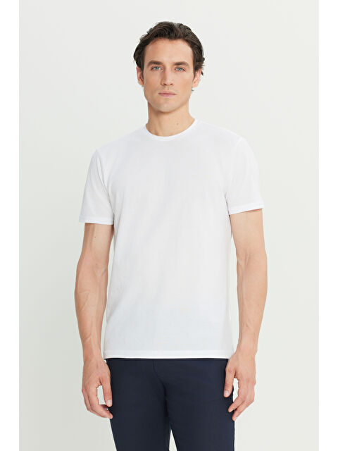 AC&Co / Altınyıldız Classics Erkek Beyaz Pamuklu Slim Fit Dar Kesim Bisiklet Yaka Tişört - S000415024-20063