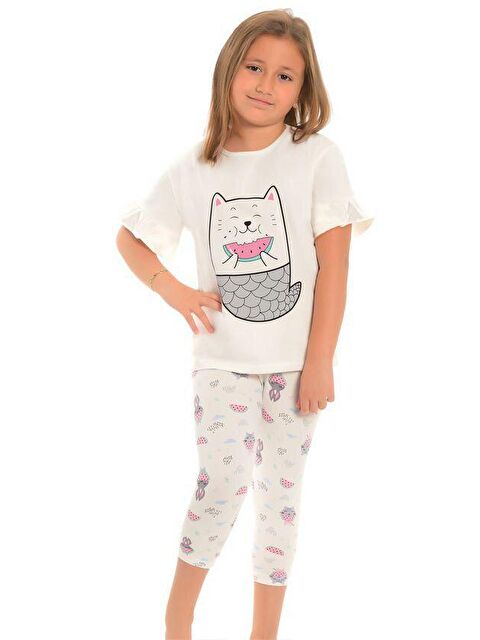 Little Frog Kids Pamuklu Kısa Kollu Desenli Taytlı Kız Çocuk Pijama Takım - S000074085-19965