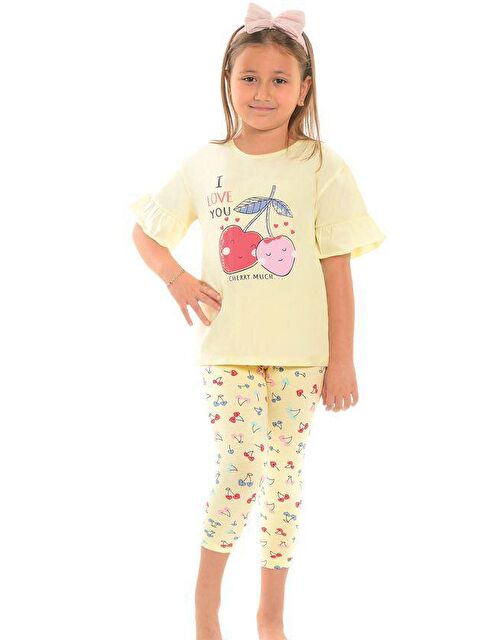Little Frog Kids Pamuklu Kısa Kollu Desenli Taytlı Kız Çocuk Pijama Takım - S000074088-20072