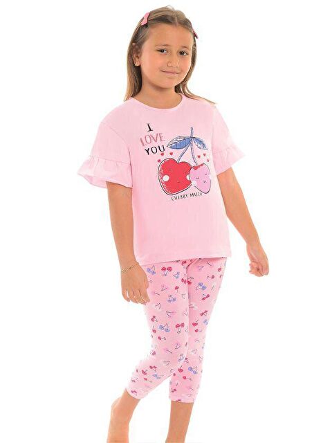 Little Frog Kids Pamuklu Kısa Kollu Desenli Taytlı Kız Çocuk Pijama Takım - S000074088-20024