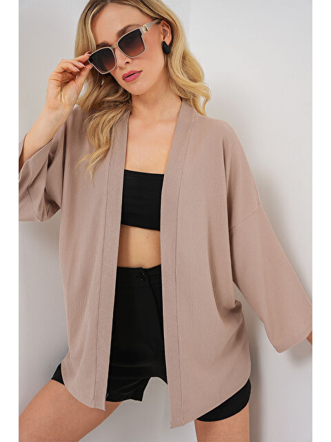 Bigdart 5862 Örme Kimono - Bej - S000089758-19928