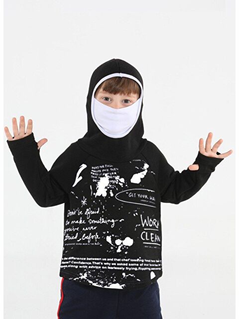 Casabony Ninja Casa Baskılı Siyah Sweatshirt - S000046631-37444