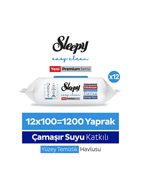 Sleepy Easy Clean Premium Çamaşır Suyu Katkılı Yüzey Temizlik Havlusu Mendili 12x100 (1200 Yaprak) - S000110849-20063