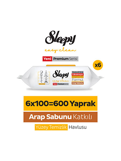 Sleepy Easy Clean Premium Arap Sabunu Katkılı Yüzey Temizlik Havlusu Mendili 6x100 (600 Yaprak) - S000385970-10231
