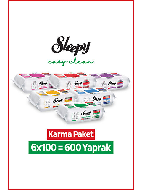 Sleepy Easy Clean Premium + Çiçek Serisi Yüzey Temizlik Havlusu Mendili 6x100 Karma Paket - S000384575-10231