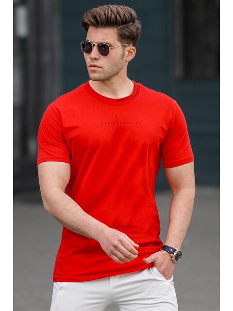 Madmext Kırmızı Erkek Baskılı %100 Pamuk Tişört 5258 - S000016569-20045