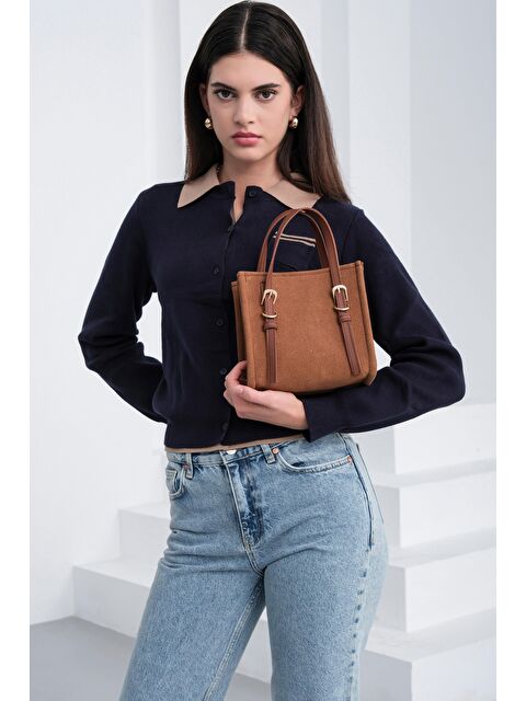 Shulebags Luxe Kemer Detaylı Süet Çapraz Çanta Taba - S000458126-14955